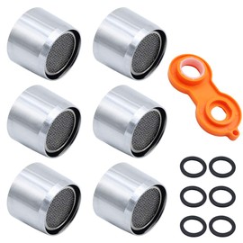 JaneYi (6 Pieces) Tap Aerator Replacement M22 Stainless Steel Kitchen Bathroom Tap Bubbler Filter Water Saving Spouts Internal Thread Nozzle with 6 Rubber Seals and a Tap Aerator Wrench