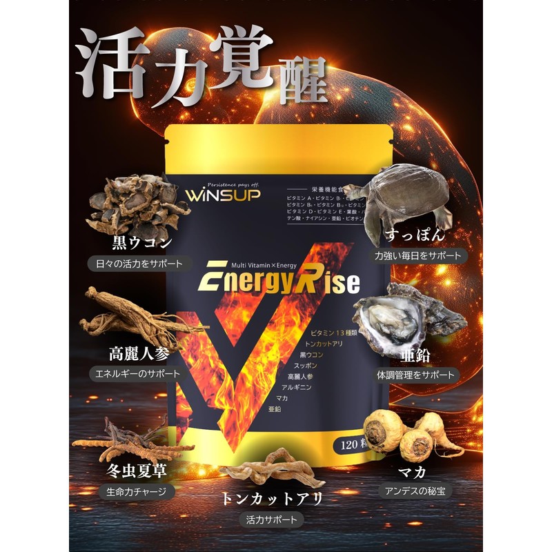 WinsUp（ウィンズアップ） Energy Rise マルチビタミン サプリメント マカ 亜鉛 トンカットアリ アルギニン ガラナ