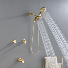 2 Handles Tub Shower Faucet Set Shower System with Tub Spout Bathtub Faucet Set Shower Tub Combo Set Complete Tub and Shower Trim Kit Brushed Gold