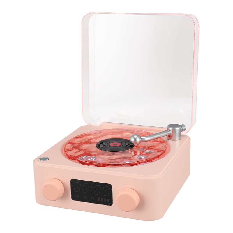 Record Player Style Bluetooth Speaker with Night Light and Time