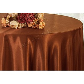 Wedding Linens Inc. 108" Round Seamless Satin tablecloths Table Cover Linens for Restaurant Kitchen Dining Wedding Party Banquet Events - Cognac