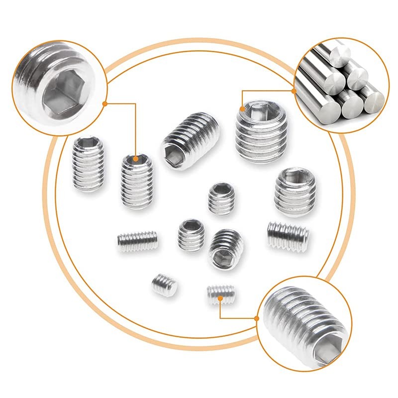 Wolfride 200 Pcs Thread, Hex Socket Set Screw, Stainless Steel