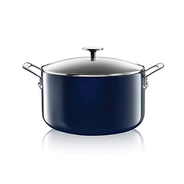 Granitestone Diamond 5 Qt Nonstick Stock Pot Soup Pot Pasta Pot Stew Pot with Tempered Glass Lid-Oven & Dishwasher Safe-100% PFOA FREE - Dark Blue