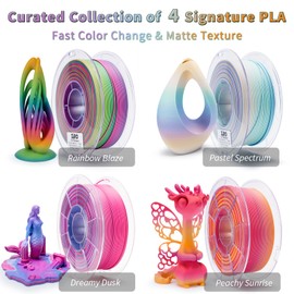 ZIRO Matte Fast Color Change PLA 4 Pack, 1.75mm Color Gradient Filament Bundle, No-Shine Rainbow PLA Filaments, Fit Most 3D Printers and Pen, 2.2lbs X 4 Spool