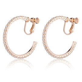 LAXPICOL Fashion Sparkly Austrian Circle Hoop Earrings Clip On Earrings For Women Girls No Piercing Earrrings Rose-gold Tone 1.18""*1.18"", Crystal, crystal, HO-ER028-1