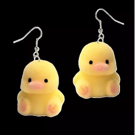Team-Zebra Retro Fuzzy DUCK Funky EARRINGS Flock Baby Easter Chick Kawaii Novelty Jewelry