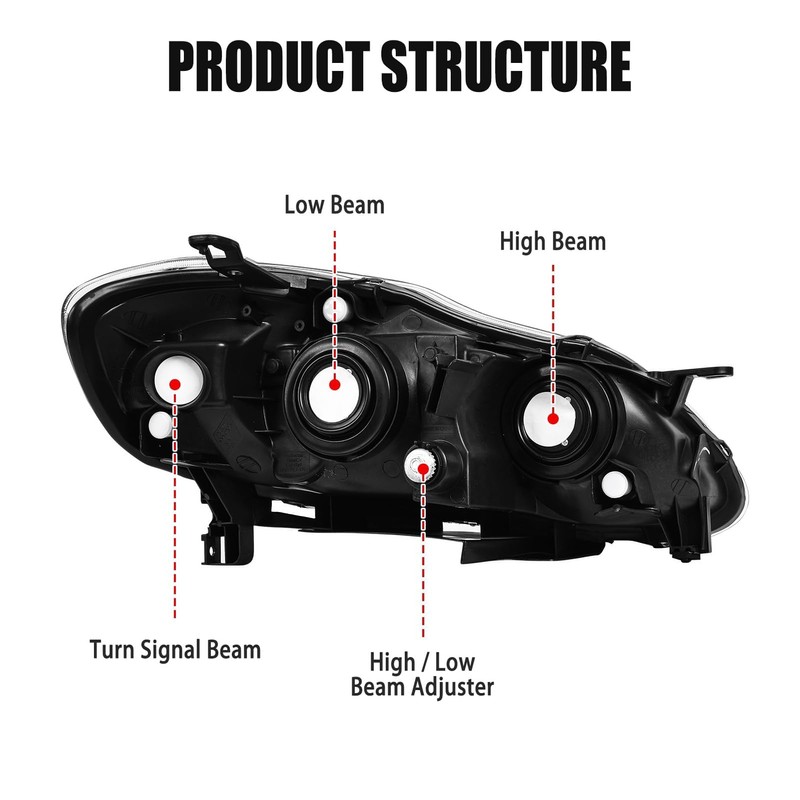 Headlight Assembly Fit Toyota Corolla 2003 2004 2005 2006 2007