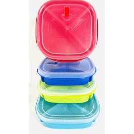 Set of 4 - Microwave Food Storage Containers, Meal Prep Box, Bento Boxes - 3 Section/Compartment Divided Plates w/Vented Lid BPA Free