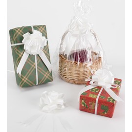 HUIHUANG White Pull Bows 12 PCS Christmas Gift Bows 4" x 8" White Satin Present Bow for Gift Wrapping, Gift Basket, Paper Bag, Wrapping Accessories, Wreaths, Wedding Christmas Decor