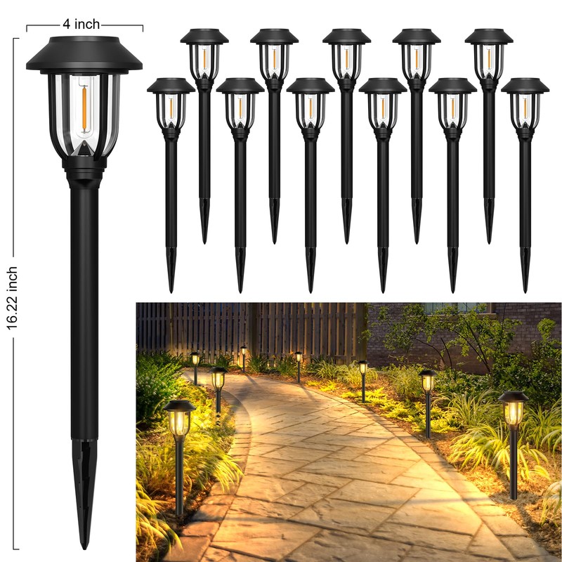 ILANCK 12 Pack Solar Lights Outdoor, Solar Pathway Lights Waterproof