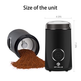 DR MILLS DM-7441 Coffee Grinder Electric, Coffee Bean and Dried Spice Grinder, One Touch Operation, Blade and cup made with SUS304 stainless steel (Black)