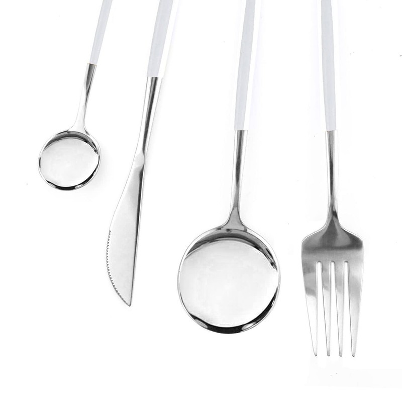Dnalrhoi 24-Piece Korean White Silver Silverware Sets Mirror Polished Stainless
