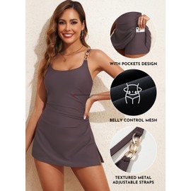 Aleumdr Womens Swimsuits Swim Dress Skirted Tummy Control Bathing Suit for Women One Piece Swimsuits Rompers Modest 2025 Swimwear Brown Large