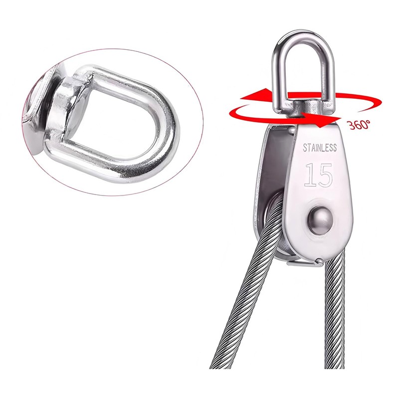 2 Pcs M15 Single Pulley Block and Two Pulley, 304