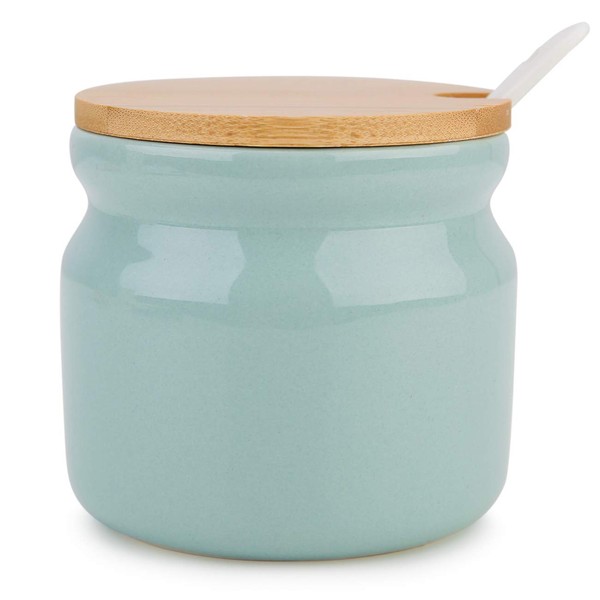 Chase Chic Ceramic Sugar Bowl, 7.7oz/230ml Tea Coffee Sugar Pot with Lid and Spoon, Spice Jar for Sugar, Salt, Seasoning for Kitchen Home, Light Green