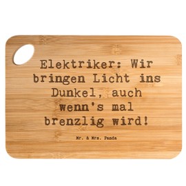 Mr. & Mrs. Panda Bambus - Schneidebrett Spruch Elektriker Lichtbringer - Geschenk, Geschick, Mut, Strom, handgefertigte Geschenke, Wertschätzung,