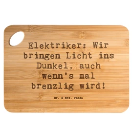 Mr. & Mrs. Panda Bambus - Schneidebrett Spruch Elektriker Lichtbringer - Geschenk, Geschick, Mut, Strom, handgefertigte Geschenke, Wertschätzung,