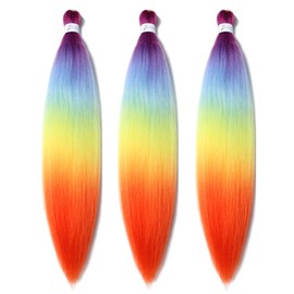 BALINGHAIR Pre Stretched Braiding Hair 28 Inch Braids Hair Ombre Purple to Sky Blue to Yellow to Orange (D8-3Packs)