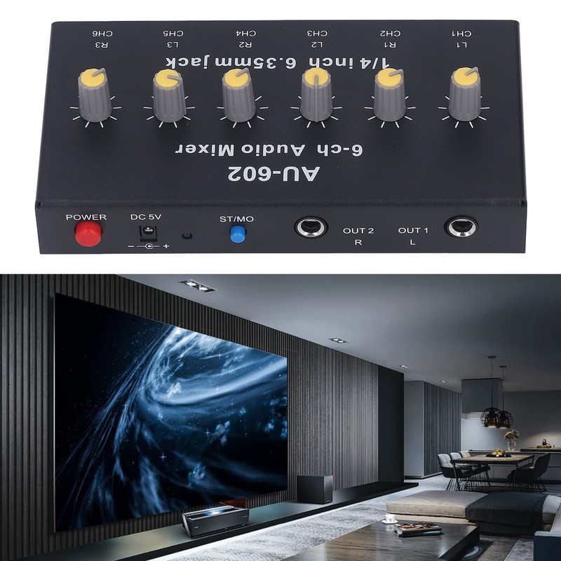 6 Channel Compact Audio Mixer Mono Stereo Switching 6 in