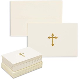 48 Pack Gold Foil Embossed Cross Religious Blank Greeting Card Set with Envelopes (4 x 6 Inch)