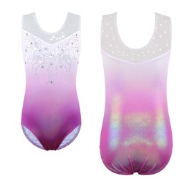 TFJH E Leotard for Girls Gymnastic Outfits Mesh Sequin Ballet Bodysuits Tank Activewear Gradient Purple 6A