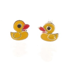 Touch Jewellery 925 Sterling Silver Duck Stud Earrings with Yellow Enamel