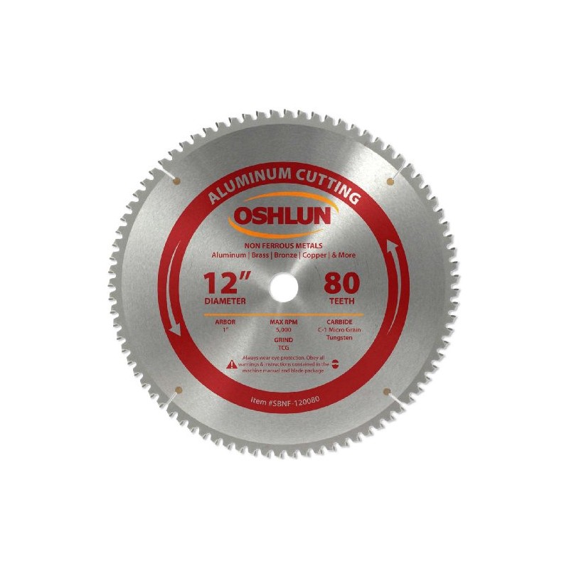Oshlun SBNF-120080 12-Inch 80 Tooth TCG Saw Blade with 1-Inch