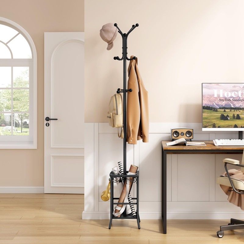 Hoctieon Coat Rack Freestanding, Entryway Hanger Stand, Umbrella Holder, Hall