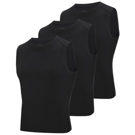 Poekuao 3 Pack Boys Sleeveless Compression Shirt Kids Workout Base Layer Tank Tops Youth Quick Dry Undershirt for Football Black/Black/Black XL