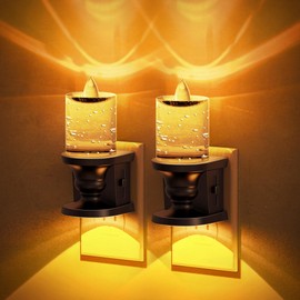 JandCase Night Light, Candle Amber Night Lights Plug into Wall 2 Pack, Flameless Flickering Candle Nightlight, 0-100LM Dimmable LED Nightlights, Dusk to Dawn Sensor Decorative nite Light for Bathroom