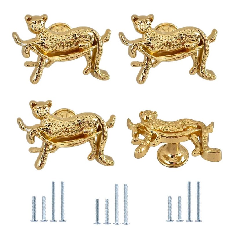 WhaGaay Leopard Cabinet Knobs，haowei Gold Leopard Knobs 4Pcs Creative Animal