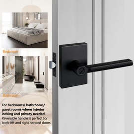 NEWBANG Door Handles Privacy Door Levers, Heavy Duty Bed and Bath Door Locks Interior Keyless Locksets, Reversible Flat Levers in Matte Black Finish MDC894-DB-BK-5P
