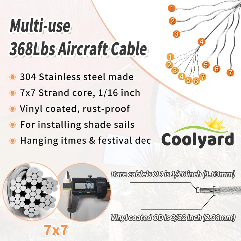 COOLYARD Shade Sail Hardware Kit Ratchet Winch Set Cable Rope