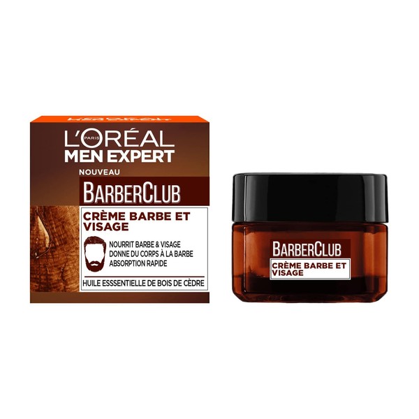 L'Oreal Men Expert BarberClub Nourishing Cream for Beards & Face - Light & Non Greasy Texture - Fast Absorbing - Cedarwood Essential Oil - 50 ml