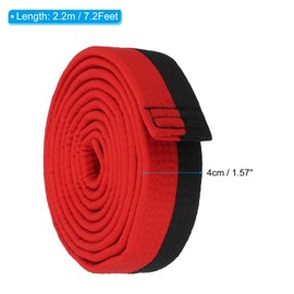 PATIKIL Taekwondo Colored Ranking Belt, 1.6" x7.2Ft 2.2M Polyester Martial Arts Judo Karate Belt for Coach Teaching Practice, Red-Black