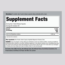 Piping Rock Amla Capsules 1000mg | 120 Pills | Fruit Extract Supplement | Non-GMO, Gluten Free