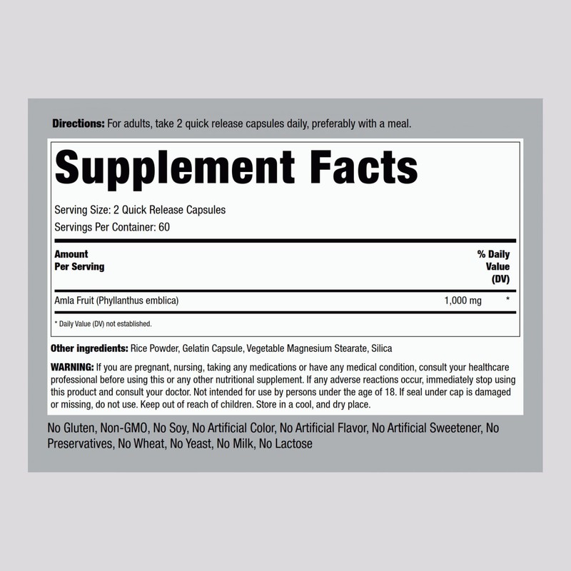 Piping Rock Amla Capsules 1000mg | 120 Pills | Fruit