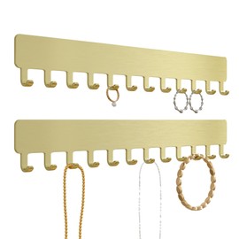 Josmimic Wall Necklace Organizer Holder: Wall Mounted Jewelry Hanging Storage Necklaces Display Hanger Gold 2 PCS