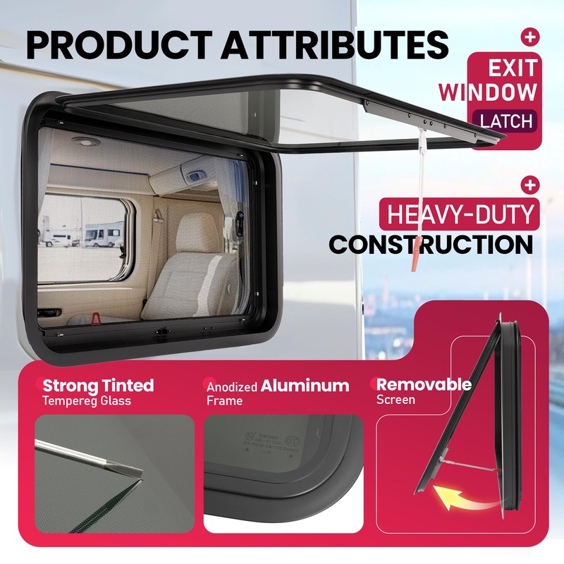 Wutist 30" x 20" RV Exit Window Push Out w/Screen