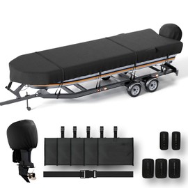 NOOKAT Jon Boat Cover 12ft with Motor Cover, 1200D Heavy Duty Marine Grade Polyester Fabric, Waterproof UV Resistant Mooring Boat Cover with Mooring Sand Bag, Black