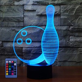 Creative Bowling Bottl 3D Night Light Lamp USB Powered Touch Switch Remote Control LED Decor Optical Illusion 3D Lamp 7/16 Colors Changing Xmas Brithday Room Decoration