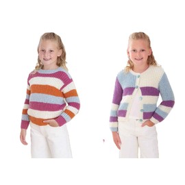 King Cole Kids Double Knit Knitting Pattern Girls Sweater & Button Cardigan (6260)