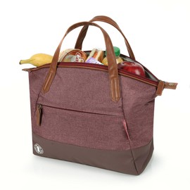 Arctic Zone Heathered Eco Lunch Bag Tote - Wine Red, Expandable Insulated Lunch Box with Vegan Leather Trim