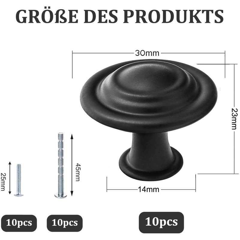 Misuyue Cabinet Knobs, Black, Vintage Furniture Knobs, Matte Black, Pack
