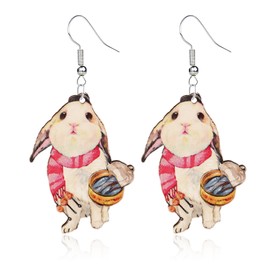 QLYOVWE Easter Wooden Earrings for Women Cute Bunny Egg Rabbit Earrings Colorful Flower Animal Earrings Reading Rabbit Spring Holiday Jewelry Gifts (Carrying Basket Rabbit)