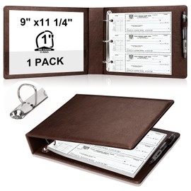 Pu Leather 3 Rings Check Binder for End-Stub Deskbook Checks3 Ring Business Check Binder for 3 on A Page Checks 9" x11 1/4" Check Holders (Dark Brown)