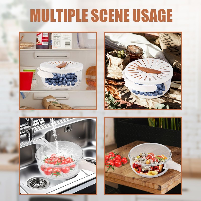 Draining Basket, Plastic Fruit Drainer Container with Foldable Handle 2