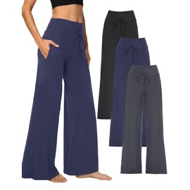 Showitty 3 Pack Wide Leg Yoga Pants for Women, Comfy Lounge Pajama Sweatpants Loose Causal Palazzo with Pockets