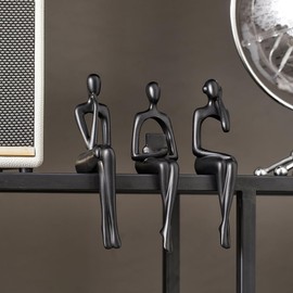 Black Thinker Statues Home Decorations for Living Room, 3 Pieces Shelf Decor Accents, Modern Aesthetic Abstract Art Sculptures for Coffee Table, TV Cabinet, Desk, Bookshelf Decoration (Black)