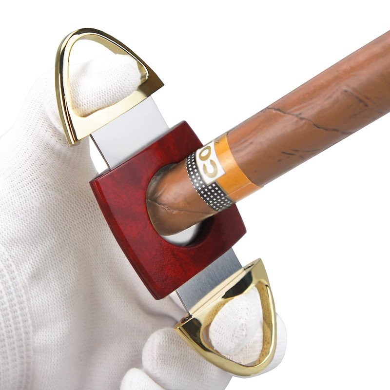 Cigar Cutter Stainless Steel Double Blade Guillotine with Leather Pouch